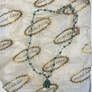 NWOT Michal Golan Blue Aqua and Green Hamsa Swarovski Crystal Necklace